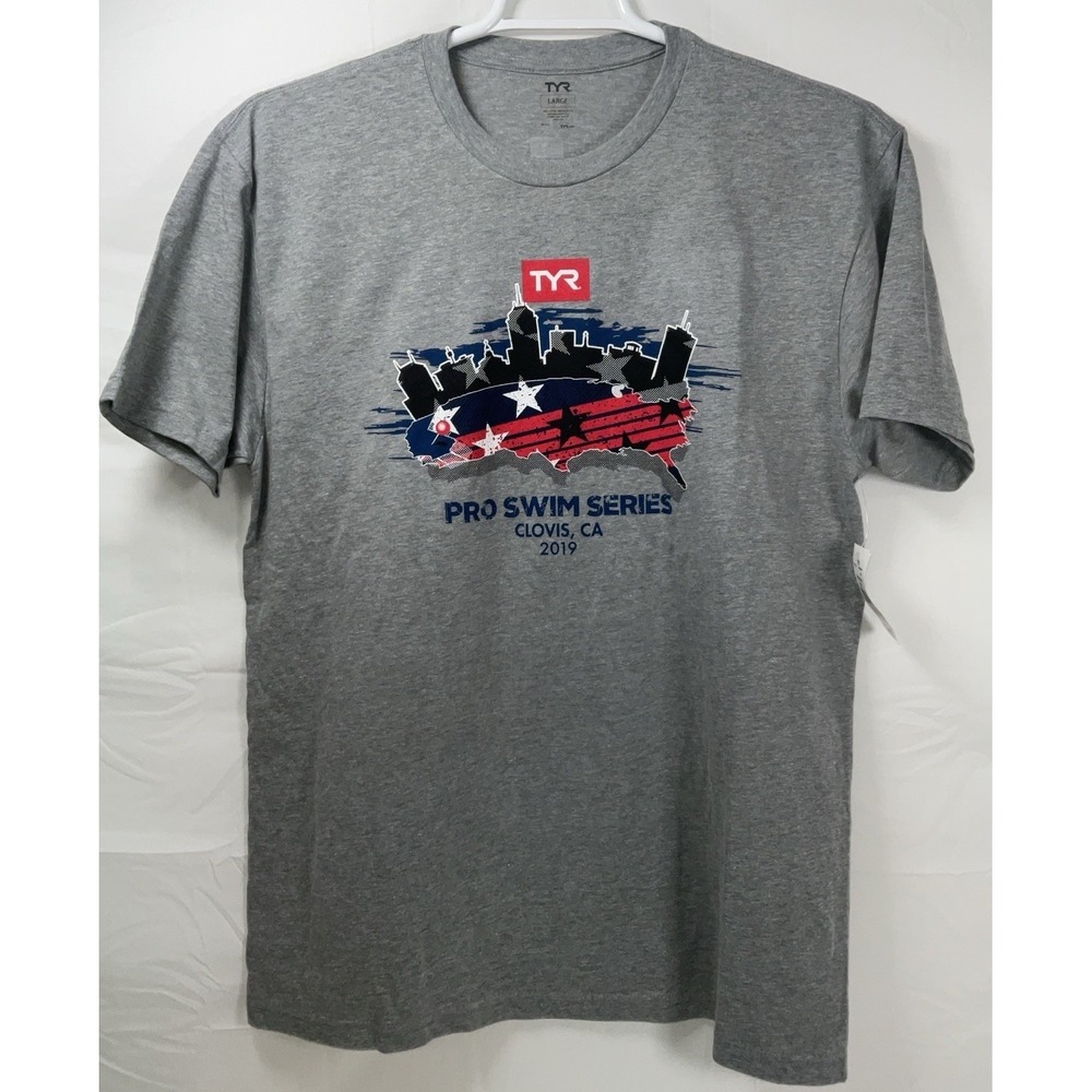 NWT Unisex TYR‎ Pro Swim Series Clovis, CA 2019 Graphic T-Shirt - Gray - Large